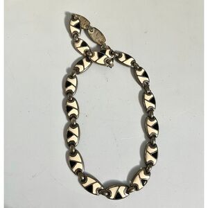 Vintage Silver Black & White Enameled Choker and Bracelet Set